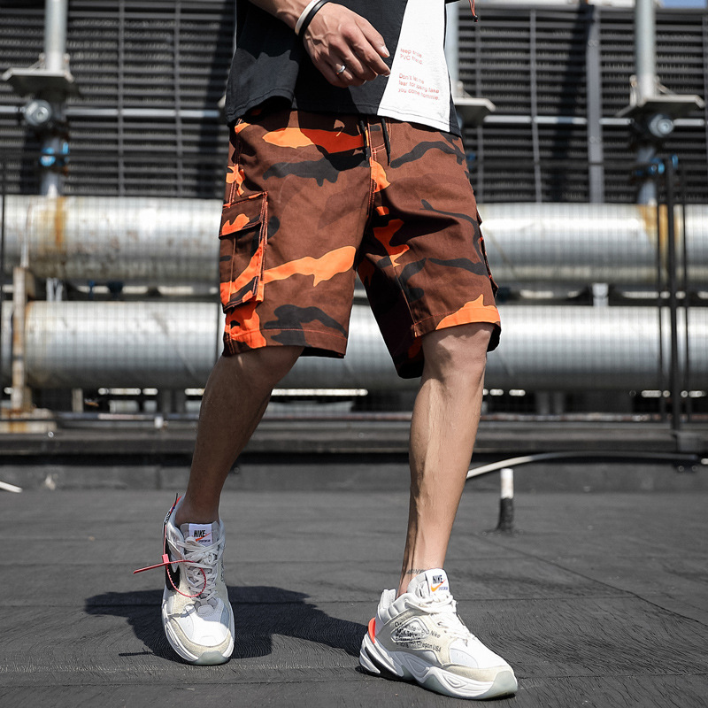Men's summer Korean style trendy loose camouflage capri pants, sporty capri pants, trendy casual workwear pants details Picture