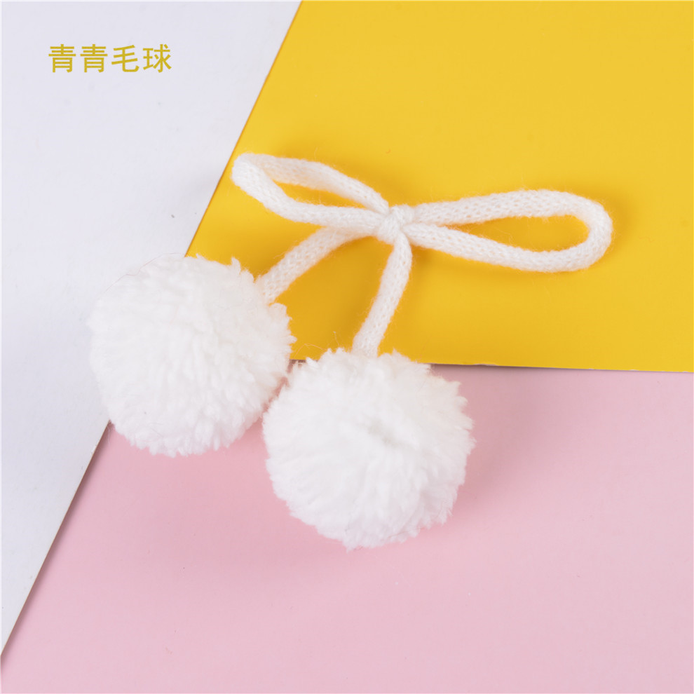 白色双毛线球蝴蝶结樱桃diy服饰配件