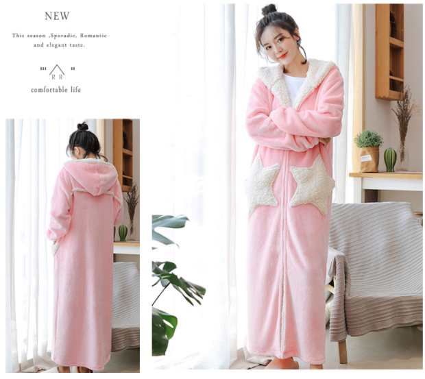 Autumn And Winter Extended And Thick Flannel Couple Bathrobe Coral Velvet Bathrobe Men's Bathrobe Women's Winter Plus Size Home Wear details Picture