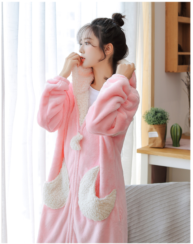 Autumn And Winter Extended And Thick Flannel Couple Bathrobe Coral Velvet Bathrobe Men's Bathrobe Women's Winter Plus Size Home Wear Specification drawing