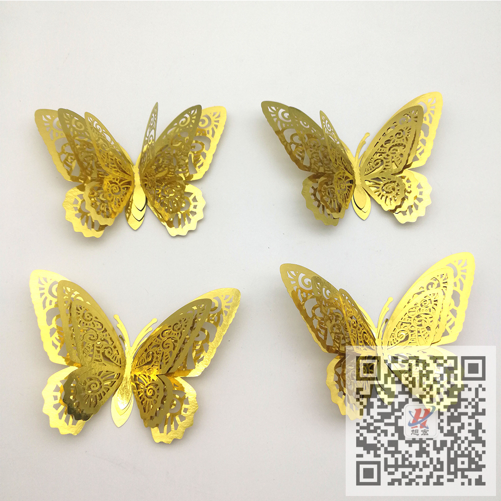 HD Hollowed-out multi-layered three-dimensional butterfly metal anti-real butterfly three-dimensional refrigerator sticker Hollowed-out cardstock butterfly Specification image
