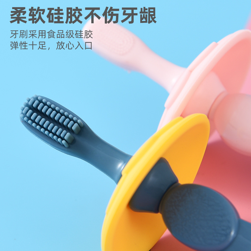 Baby toothbrush, 0-1-2-3 years old silicone tooth protection training toothbrush, baby teething gel, children's baby teeth brush head, replaceable details Picture