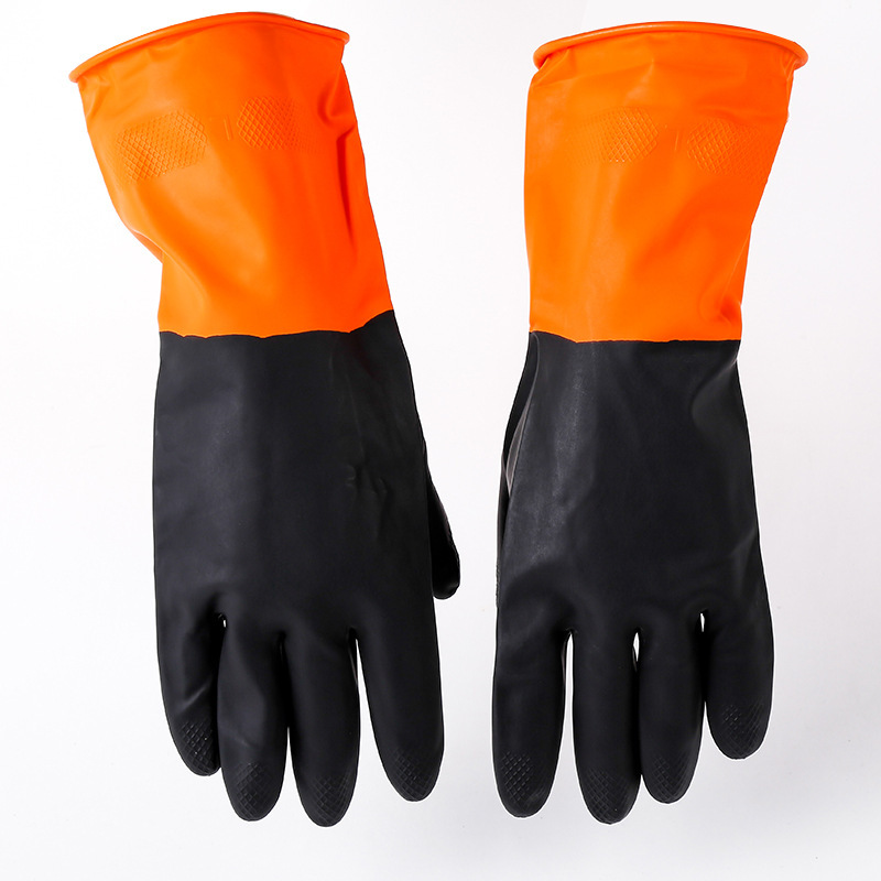 工厂批发黑桔双色乳胶手套耐酸碱工业手套家务劳动施工耐磨手套