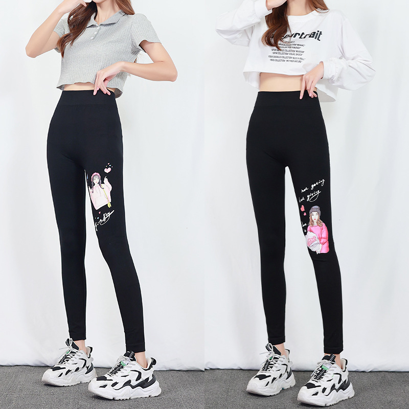 Spring/autumn digital printed stretch pants with nine minutes, slim tracksuit pants, breathable yoga pants, leggings for women