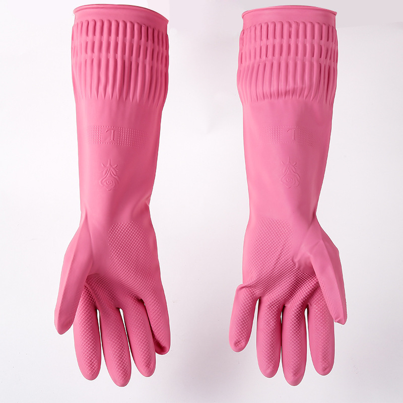 正品美指秀粉色家用洗碗洗衣手套加厚保暖粉色耐酸碱防护乳胶手套