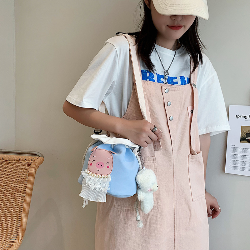 Canvas Korean-style Instagram cartoon cute crossbody bag for summer 2021 Japanese girl soft girl student single-shoulder bucket bag Specification image