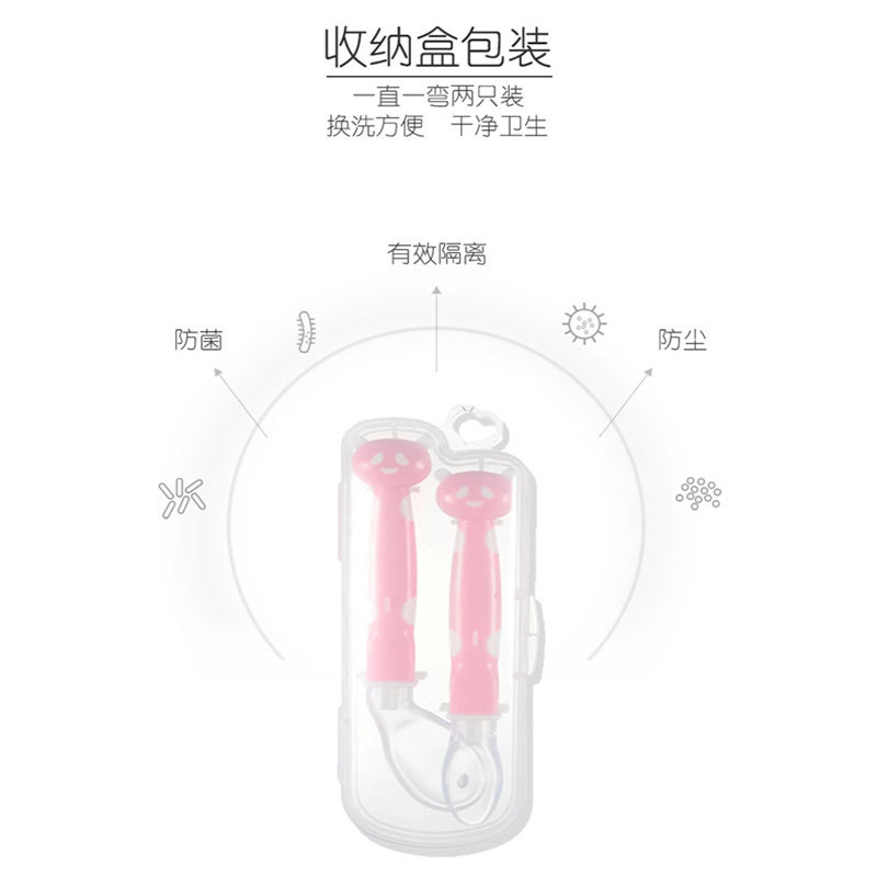 Baby feeding cutlery training spoon infant safety silicone soft spoon cartoon two-color panda bent spoon set Specification drawing