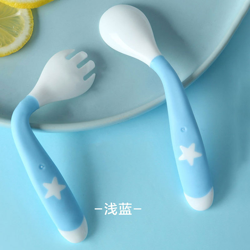 Baby twist spoon fork boxed children's cutlery baby flexable eating spoon fork set multicolor optional details Picture