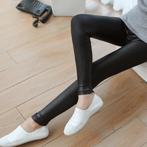 Spring and Autumn Korean black imitation leather leggings matte leather pants women wear thin elastic pants slim pants
