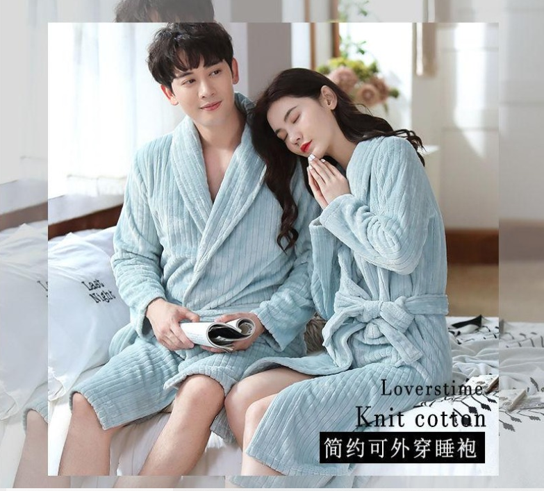 Autumn/Winter Flannel Nightgown Women's Thick Coral Velvet Draw Couple Long Sleeve Bathrobe Men's Pajamas Homewear Bathrobe Specification drawing