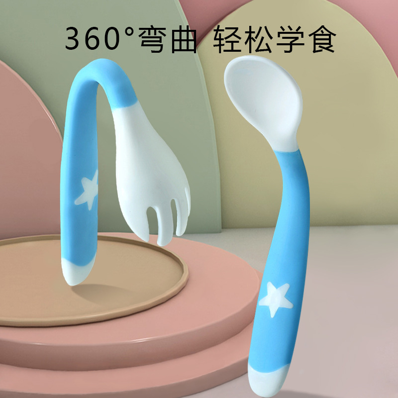 Baby twist spoon fork boxed children's cutlery baby flexable eating spoon fork set multicolor optional full figure