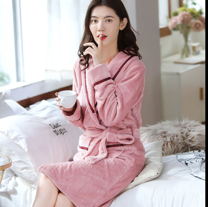 New Autumn And Winter Coral Velvet Nightgown Women's Mid-Length Flannel Nightdress Bathrobe Factory Direct Sales Specification drawing