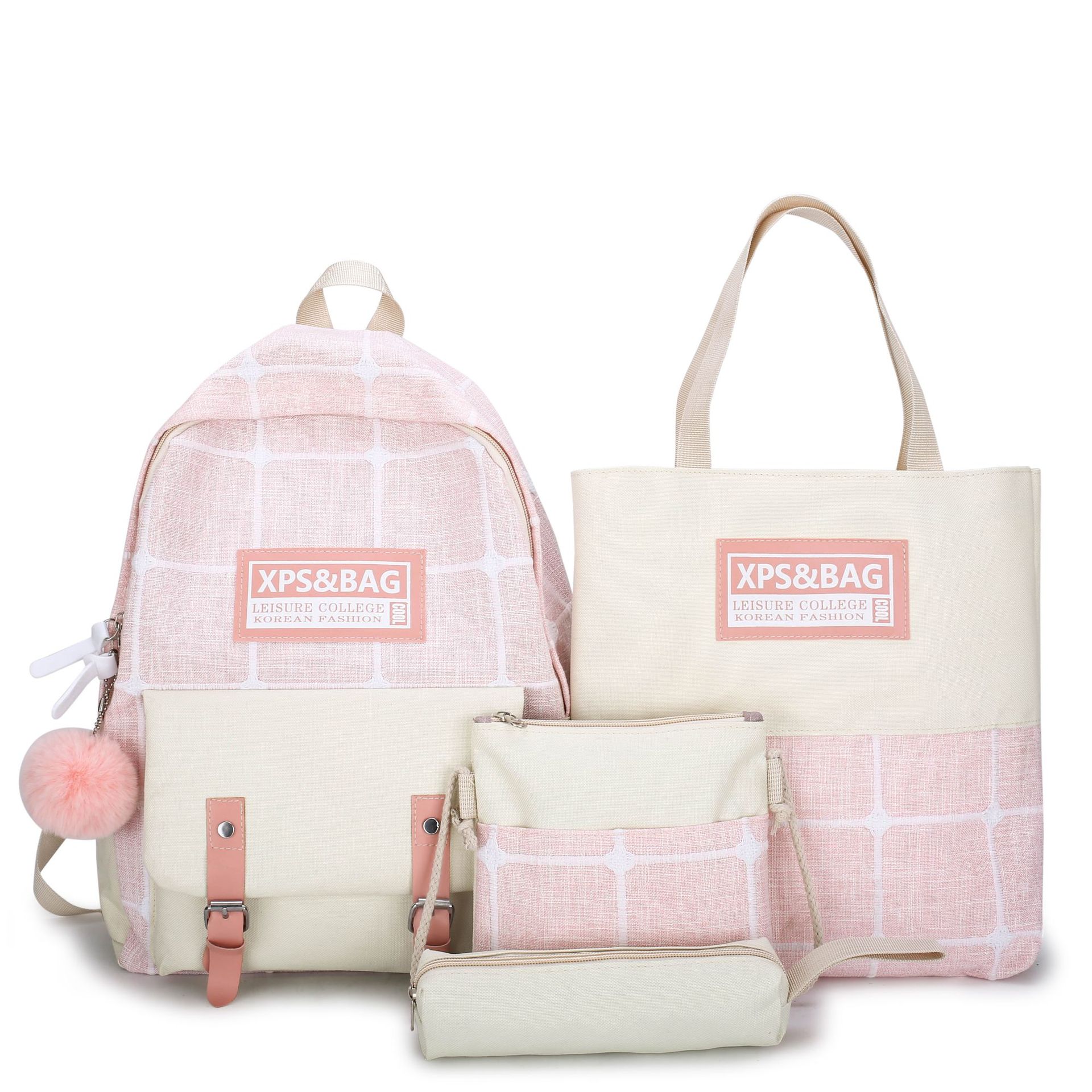 Mochila para las niñas de la versión coreana tartan cuatro piezas mochila para las niñas de la escuela primaria primaria estudiante de secundaria de gran capacidad versión coreana mochila Item Picture