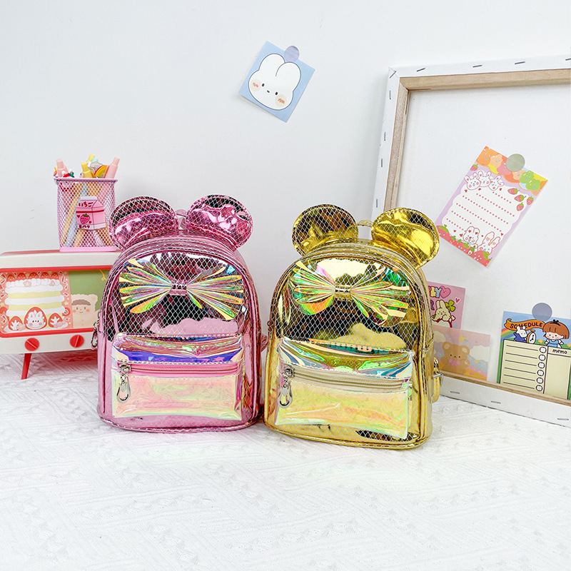 Nuevo estilo bolsos para niños versión coreana cuadrícula lentejuelas kindergarten pequeña mochila tendencia arco orejas redondas mochila details Picture