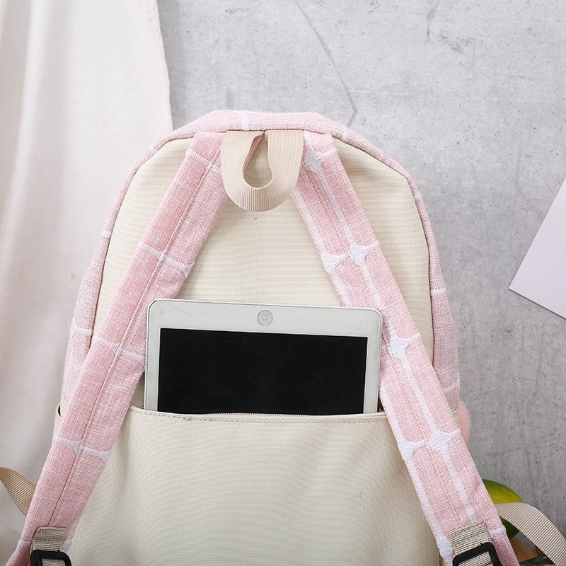 Mochila para las niñas de la versión coreana tartan cuatro piezas mochila para las niñas de la escuela primaria primaria estudiante de secundaria de gran capacidad versión coreana mochila Application Scenario