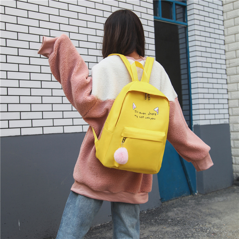 New cartoon cute cat ear schoolbag for girls, a four-piece set of junior high school backpacks, and a Korean-style trendy schoolschool-style backpack for girls Specification image