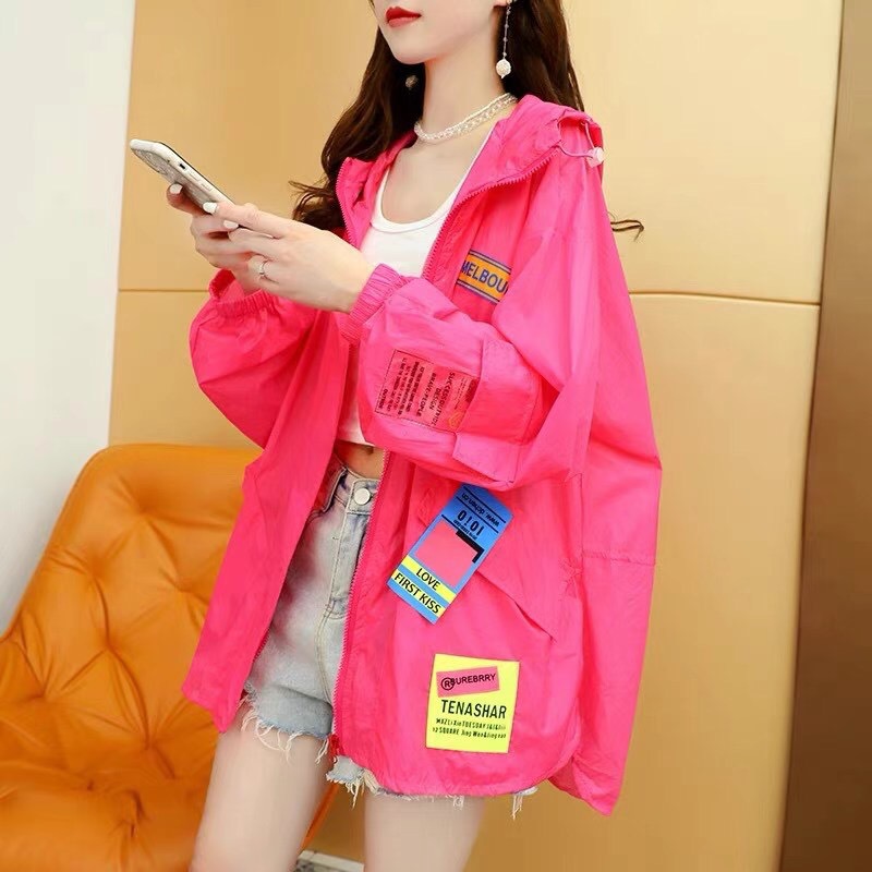 Candy-colored sun-protective clothing for women, mid-length summer 2021 new style loose light jacket, breathable sun-protective shirt, sun-protective clothing details Picture