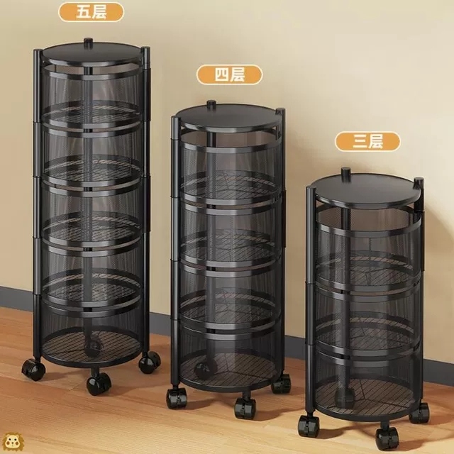 Rotating vegetable rack, kitchen floor-standing multi-layer circular storage rack, movable vegetable basket, cylindrical storage rack Specification image