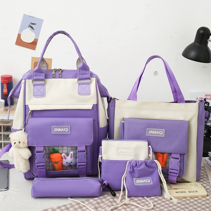 Mochila escolar de cinco piezas bolsa de mujer para niños mochila ligera para niñas para niños de 3 º a 6 º grado mochila de gran capacidad para estudiantes de secundaria
