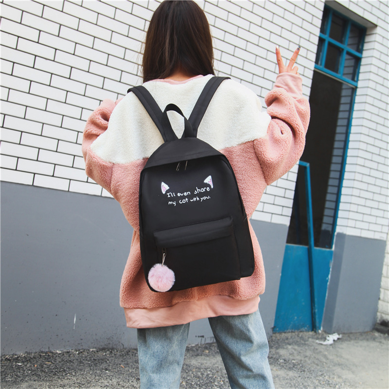 New cartoon cute cat ear schoolbag for girls, a four-piece set of junior high school backpacks, and a Korean-style trendy schoolschool-style backpack for girls Application Scenario