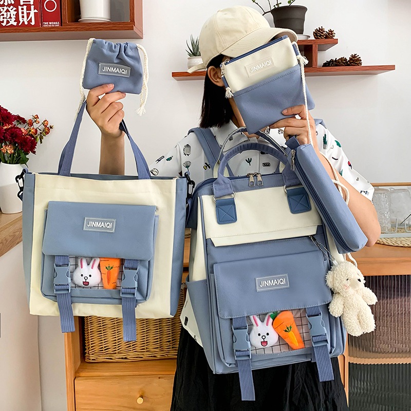 Mochila escolar de cinco piezas bolsa de mujer para niños mochila ligera para niñas para niños de 3 º a 6 º grado mochila de gran capacidad para estudiantes de secundaria details Picture