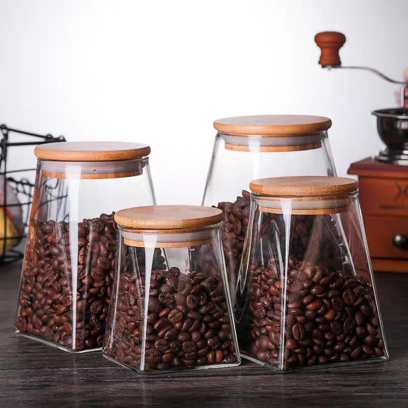 Irregular square glass sealed jar kitchen food storage jar trapezoidal tea jar coffee bean storage jar