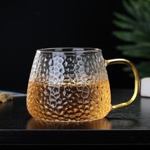 日式锤纹杯带把玻璃杯透明耐高温家用玻璃花茶杯网红锤纹玻璃水杯