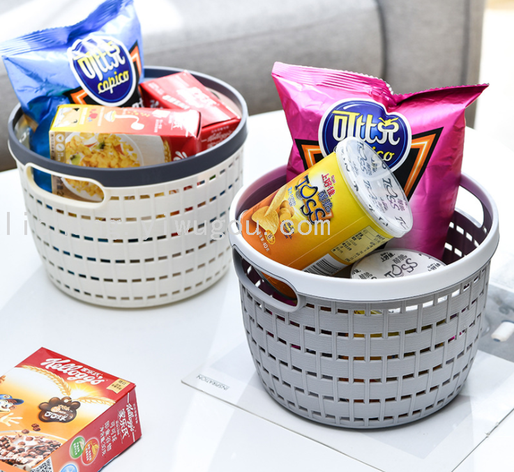 Simple and fashionable plastic hollowed-out storage basket, desktop storage basket, snack, cosmetic and home sundries storage basket
