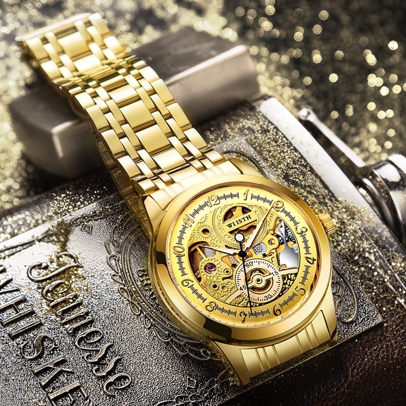 沃力仕新款全自动机械表金色男士手表新款手表批发全自动机械手表详情图5