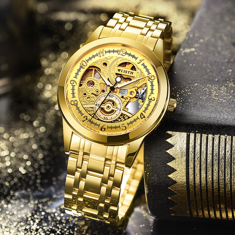 沃力仕新款全自动机械表金色男士手表新款手表批发全自动机械手表图