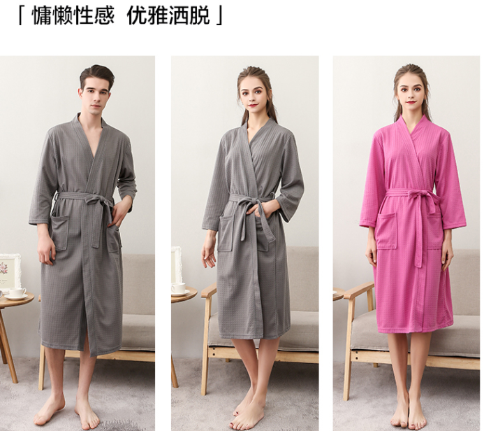 夏季薄款男士浴袍女夏天吸水速干浴衣加肥大码华夫格睡袍情侣睡衣