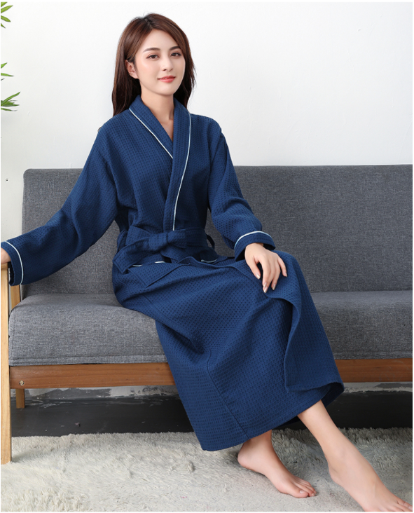 Pure Cotton Waffle Bathrobe Hotel Couple Bathrobe Men And Women Absorbent Solid Color Bathrobe Thin Medium Long Spring And Autumn Summer details Picture