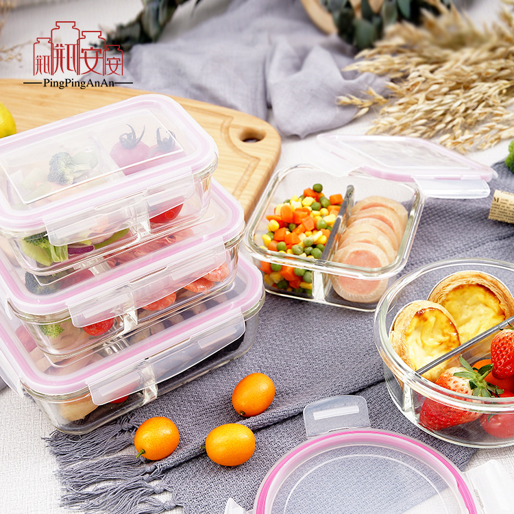 Rectangular high borosilicate Pyrex glass partition crisper seal oven microwave lunch box crisper bowl bento box