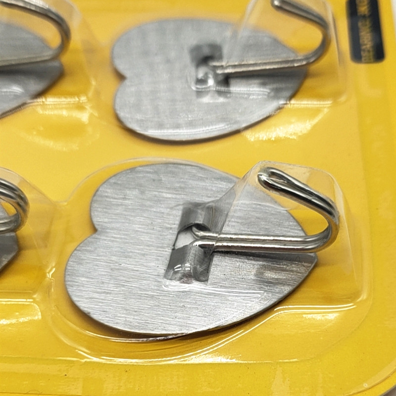 6 heart-shaped iron adhesive hooks, stainless steel hooks, coat hooks, bathroom, kitchen, wall-mounted, kitchen, refrigerator, microwave oven, no need for drilling Specification image