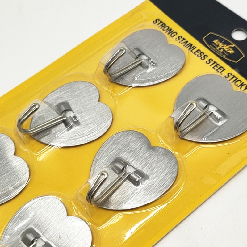 6 heart-shaped iron adhesive hooks, stainless steel hooks, coat hooks, bathroom, kitchen, wall-mounted, kitchen, refrigerator, microwave oven, no need for drilling Application Scenario