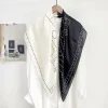 New silk satin 90*90 imitation silk European and American street large square scarf with simple letter stripes is available for export Item Picture