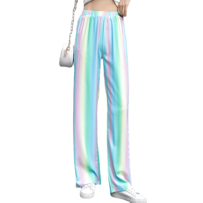 Nine-inch wide-leg women's trousers, high-waisted, drape rainbow-loose summer thin floor-length casual straight-leg summer pants Item Picture