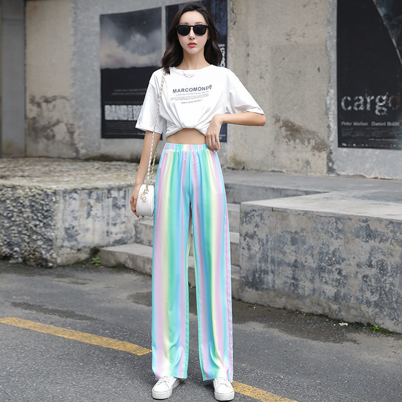 Nine-inch wide-leg women's trousers, high-waisted, drape rainbow-loose summer thin floor-length casual straight-leg summer pants details Picture