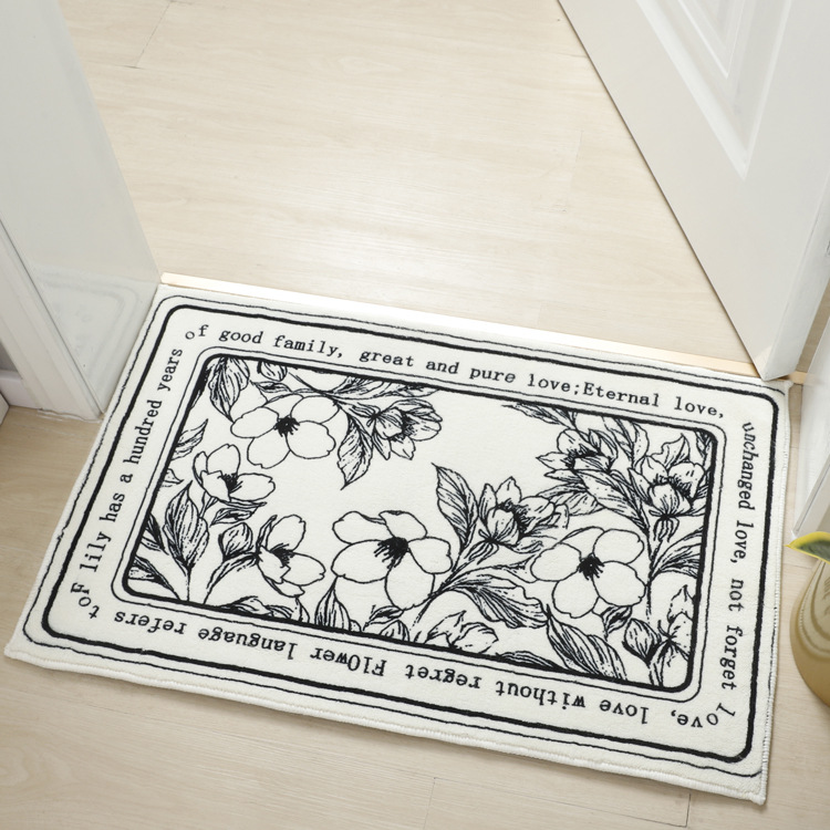 We offer black and white minimalist bathroom entrance MATS, water-absorbing and anti-slip floor MATS for bathroom doors, and bedroom carpets Specification image