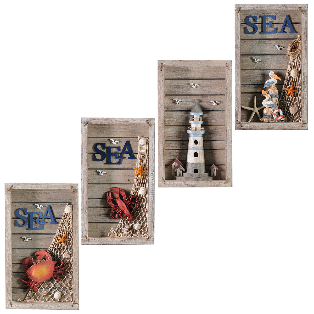 龙虾螃蟹组合壁挂 地中海家具饰品 木质壁挂 墙饰批发 挂饰16026