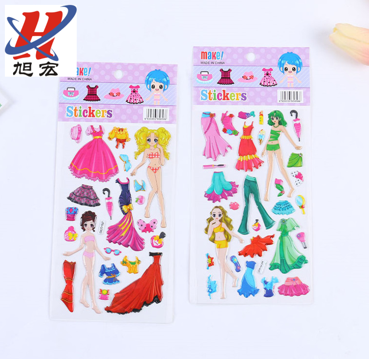 Customized concave-convex children's cartoon dress-up stickers, PVC pasted baby reward bubble stickers, star heart stickers