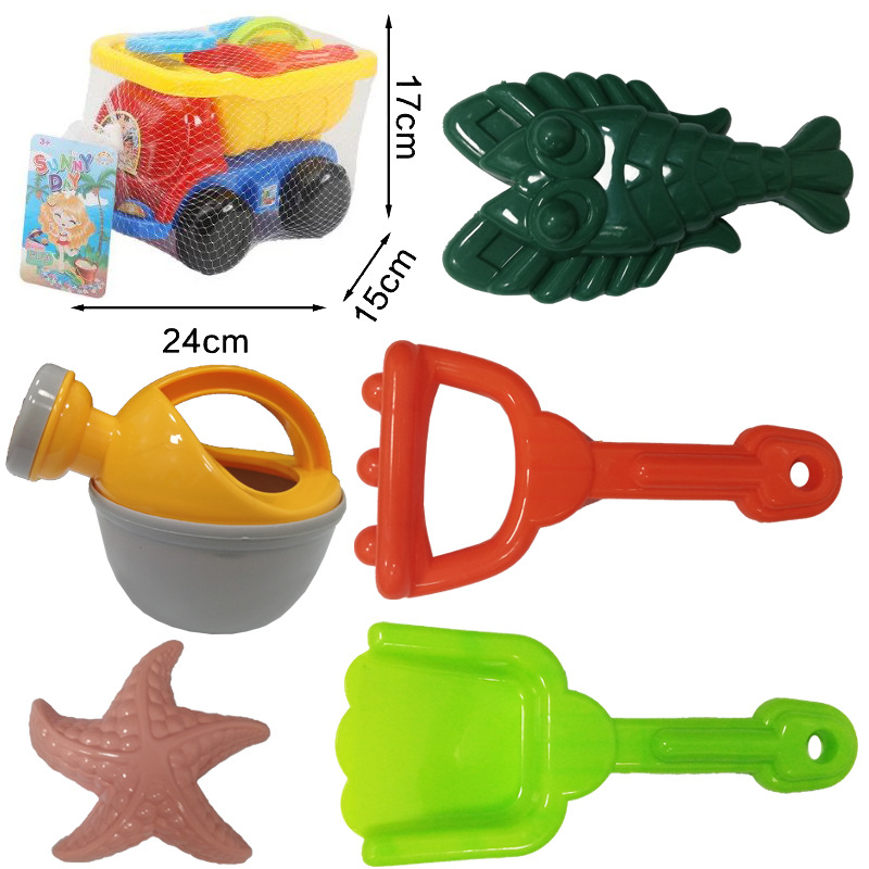 Children's beach toy car set, children's house play, sand-digging showerhead, sand tools, toys 9432 Application Scenario