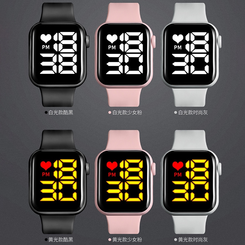 New cross-border small square couple children's watches, male and female student sports waterproof Apple LED electronic watches Specification drawing