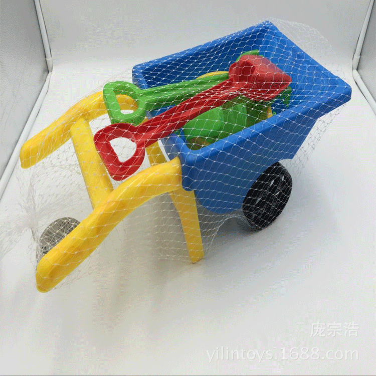 Wholesale children's beach plastic four-wheel stroller toys, summer best-selling children's beach toy set series full figure