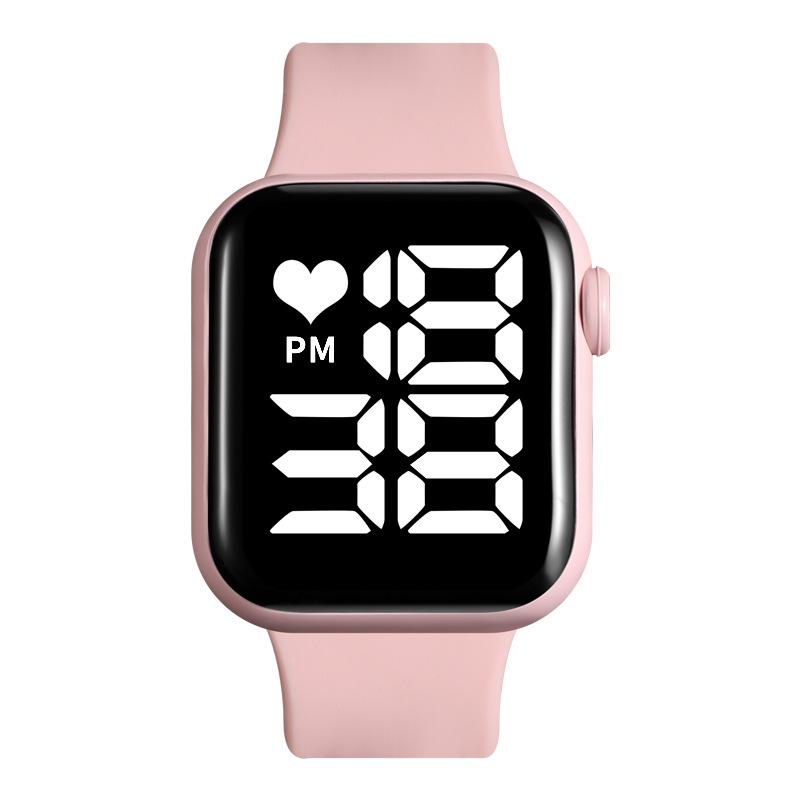 New cross-border small square couple children's watches, male and female student sports waterproof Apple LED electronic watches Item Picture