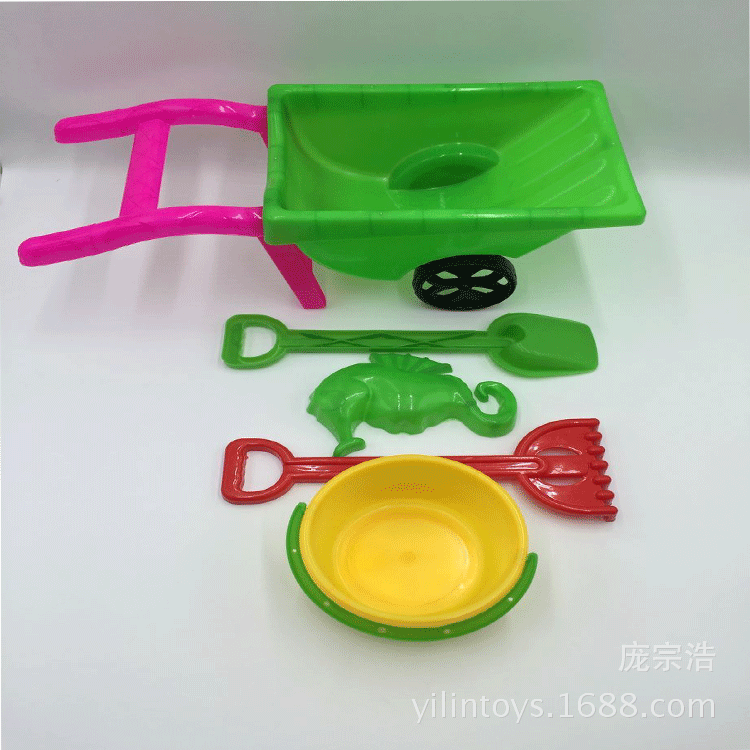 Wholesale children's beach plastic four-wheel stroller toys, summer best-selling children's beach toy set series Item Picture