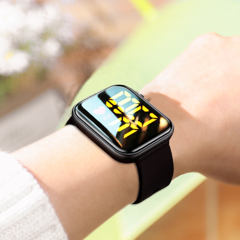New cross-border small square couple children's watches, male and female student sports waterproof Apple LED electronic watches full figure