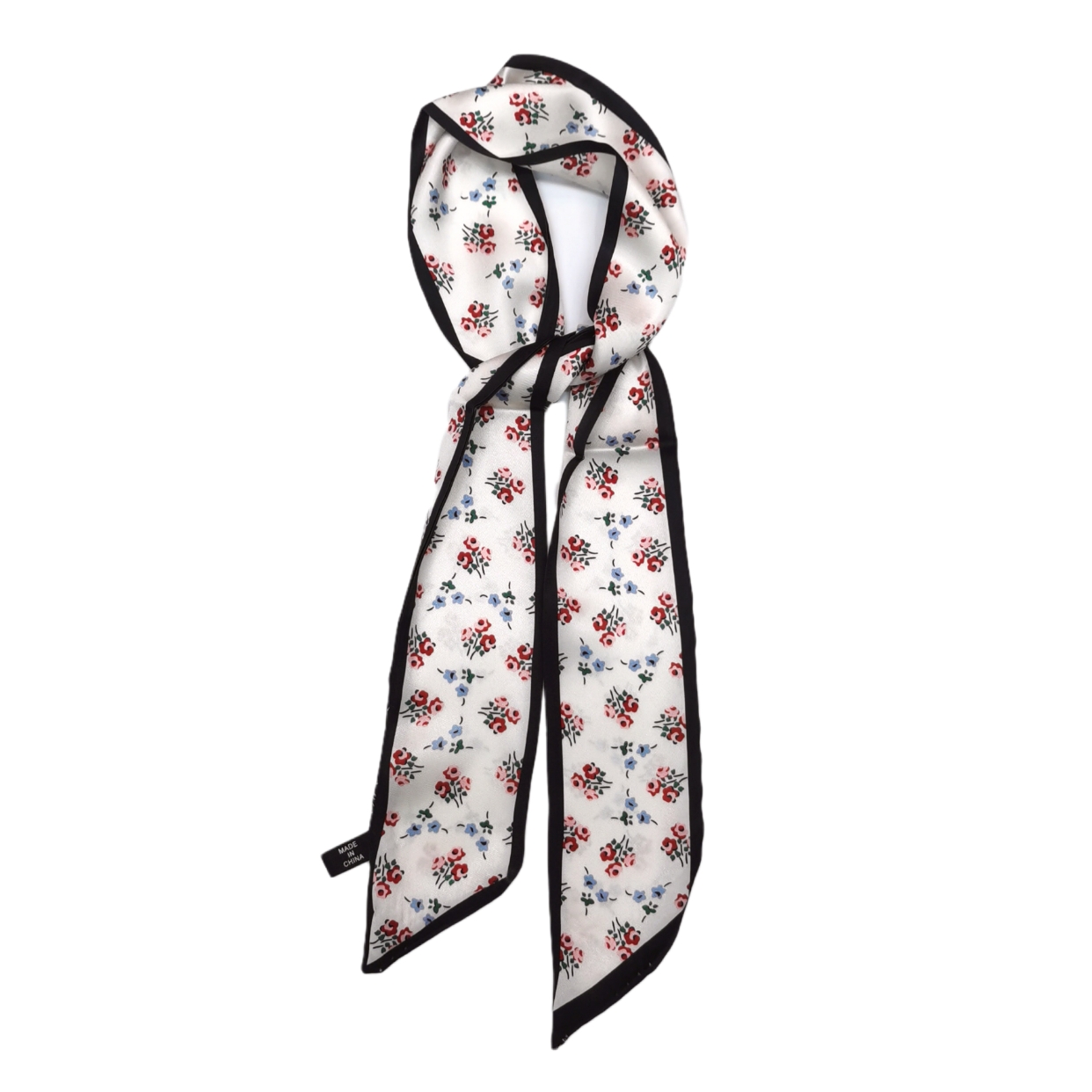 Double-sided 6*95 pointed long silk scarf with small floral patterns, a versatile summer scarf for tying hair and bags Specification image