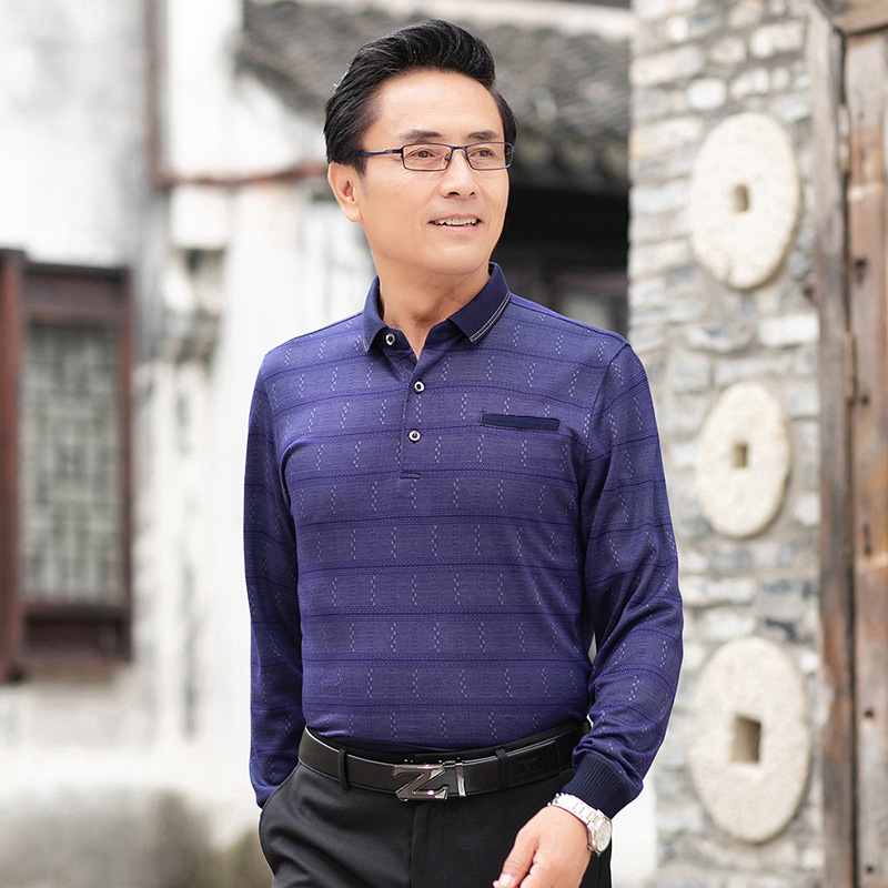 [Welfare at the end of 202] Men's fashion Jacquard men's lapel long-sleeve T-shirt Dad pol shirt man