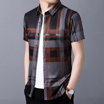 202 new shirt line men's short sleeve middle-aged pocket ice silk shirt 30-40 years old mercerized cotton shirt summer